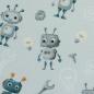 Preview: Baumwolljersey Hello Robot! Grau/grün by Swafing von Mrs. Mint Design